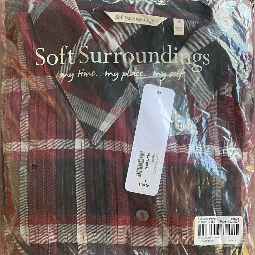 Soft Surroundings Burgundy Plaid Long Sleeve Dress - Picture 3 of 3